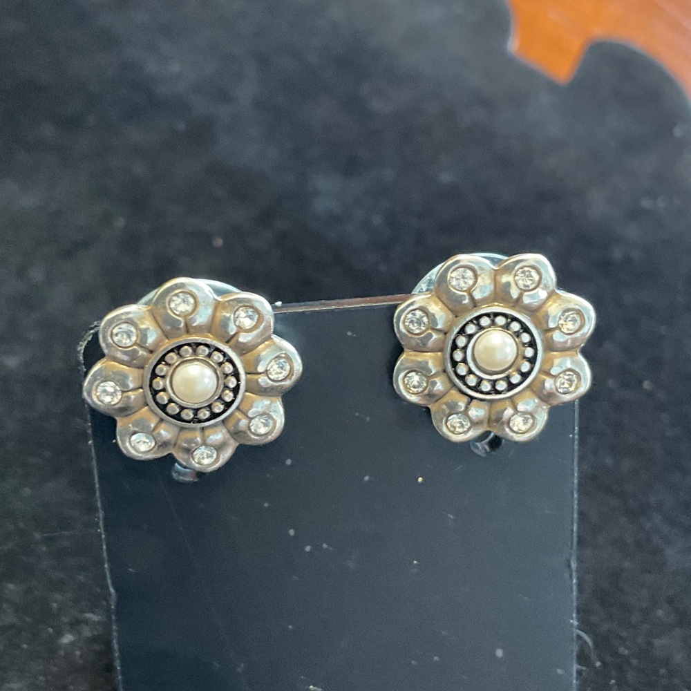 Brighton Silver Plated Crystal and Pearl  Greta Flower Earrings